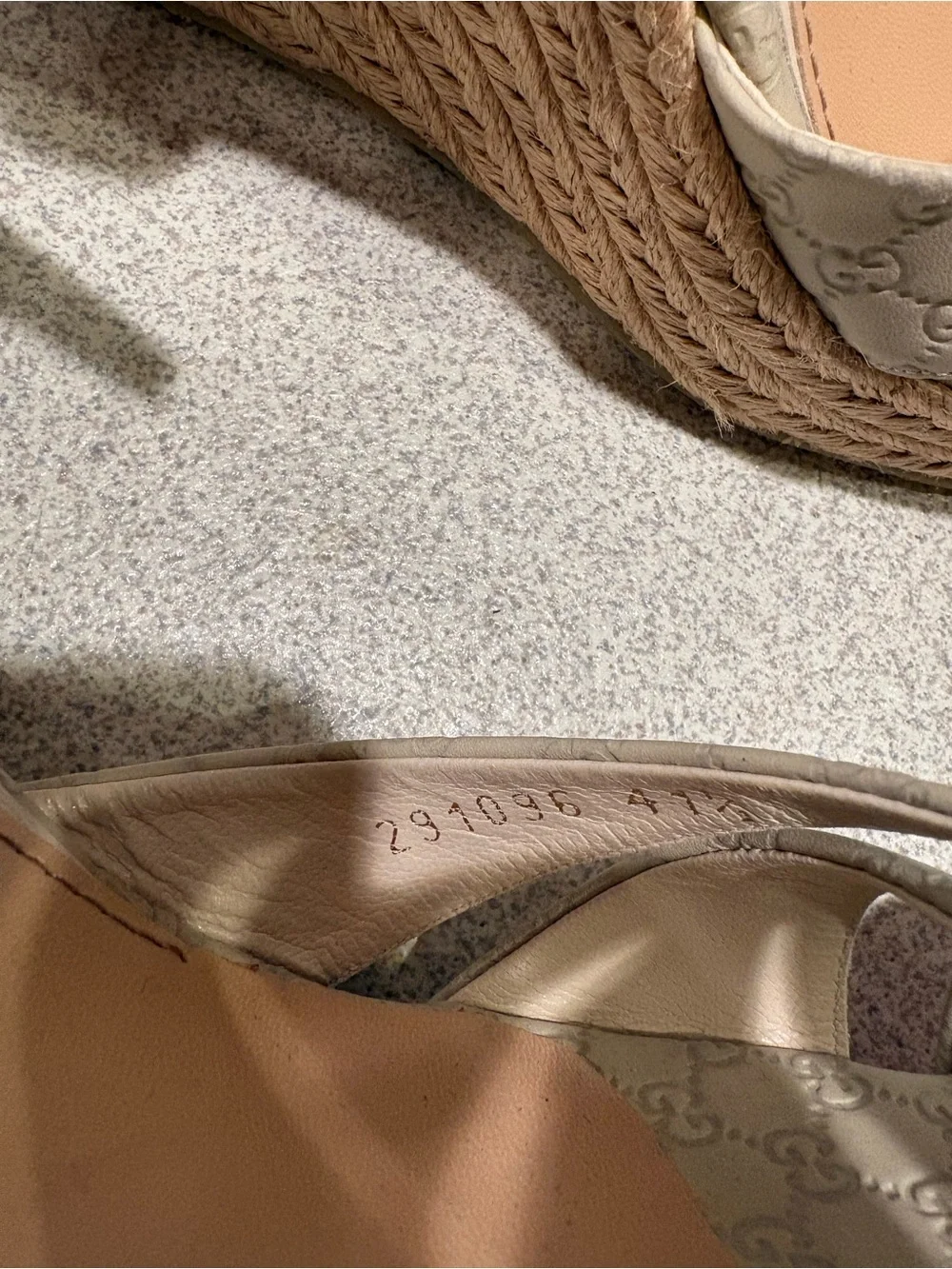 Gucci Beige GG Monogram Espadrille Wedge Sandals Penelope 41.5/11.5 New
